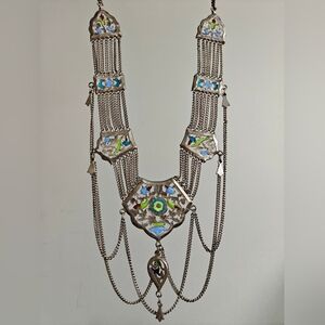 Vintage Ethnic Tribal Multicolor Enamel Festoon Necklace